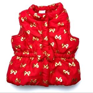 Healthtex Baby red puffer vest w good bows, 3-6m
